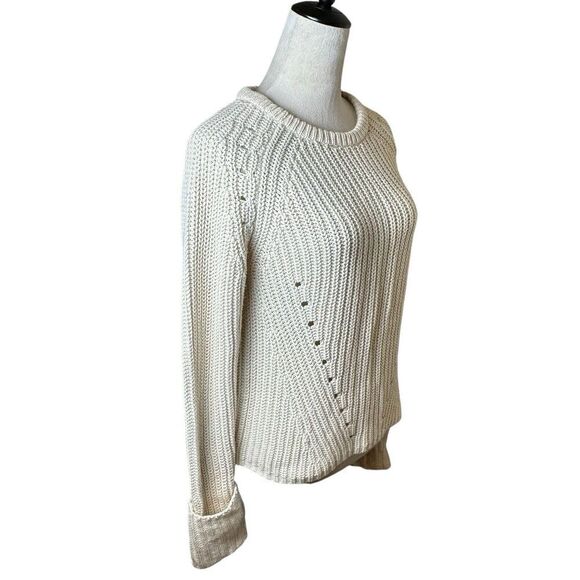 360 SWEATER Ivory Knit Pullover Womens Medium | Cozy Classic Ribbed Cotton Blend - Picture 3 of 8